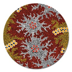Aboriginal Art – Riverside Dreaming Magnet 5  (round) by hogartharts
