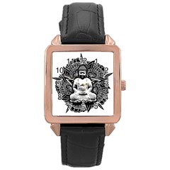 Ornate Buddha Rose Gold Leather Watch  by Valentinaart