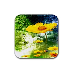 Yellow Flowers Rubber Coaster (square)  by BangZart