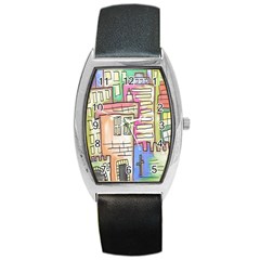 A Village Drawn In A Doodle Style Barrel Style Metal Watch by BangZart