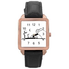 Dark Scene Silhouette Style Graphic Illustration Rose Gold Leather Watch  by dflcprints