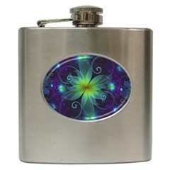 Blue And Green Fractal Flower Of A Stargazer Lily Hip Flask (6 Oz) by jayaprime