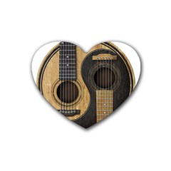 Old And Worn Acoustic Guitars Yin Yang Rubber Coaster (heart)  by JeffBartels