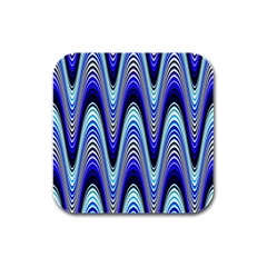 Waves Blue Rubber Square Coaster (4 Pack)  by Colorfulart23