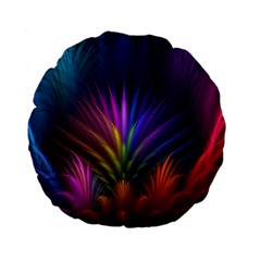 Colored Rays Symmetry Feather Art Standard 15  Premium Round Cushions by BangZart