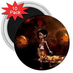 Steampunk, Cute Little Steampunk Girl In The Night With Clocks 3  Magnets (10 Pack)  by FantasyWorld7