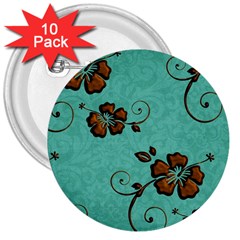 Chocolate Background Floral Pattern 3  Buttons (10 Pack)  by Nexatart