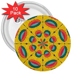 Textured Tropical Mandala 3  Buttons (10 Pack)  by linceazul