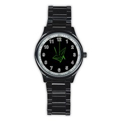 Origami Light Bird Neon Green Black Stainless Steel Round Watch by Mariart