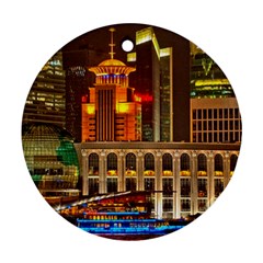 Shanghai Skyline Architecture Round Ornament (two Sides) by BangZart