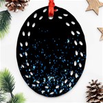 Blue Glowing Star Particle Random Motion Graphic Space Black Oval Filigree Ornament (Two Sides) Front
