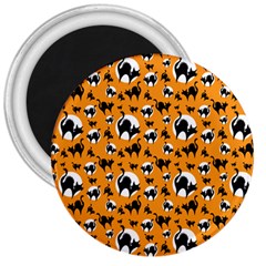 Pattern Halloween Black Cat Hissing 3  Magnets by iCreate