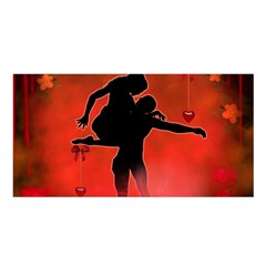 Dancing Couple On Red Background With Flowers And Hearts Satin Shawl by FantasyWorld7