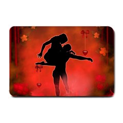 Dancing Couple On Red Background With Flowers And Hearts Small Doormat  by FantasyWorld7