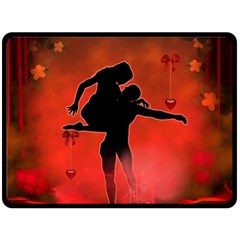 Dancing Couple On Red Background With Flowers And Hearts Fleece Blanket (large)  by FantasyWorld7