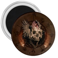 Awesome Creepy Skull With Rat And Wings 3  Magnets by FantasyWorld7