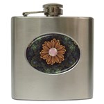 Abloom in Autumn Leaves with Faded Fractal Flowers Hip Flask (6 oz) Front