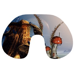 Wonderful Seascape With Mushroom House Travel Neck Pillows by FantasyWorld7
