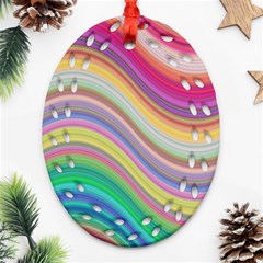 Wave Background Happy Design Ornament (oval Filigree) by Celenk