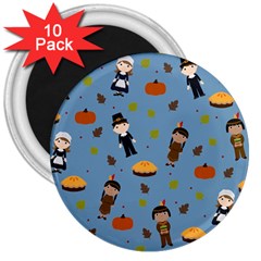 Pilgrims And Indians Pattern - Thanksgiving 3  Magnets (10 Pack)  by Valentinaart