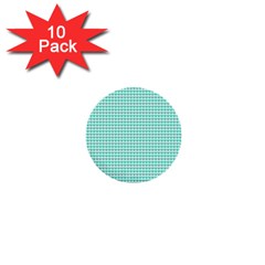 Tiffany Aqua Blue Candy Hearts On White 1  Mini Buttons (10 Pack)  by PodArtist