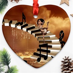 Cute Little Girl Dancing On A Piano Ornament (heart) by FantasyWorld7