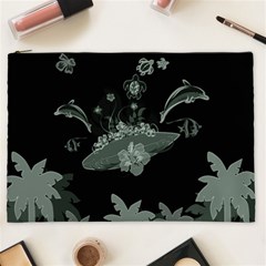 Surfboard With Dolphin, Flowers, Palm And Turtle Cosmetic Bag (xxl)  by FantasyWorld7