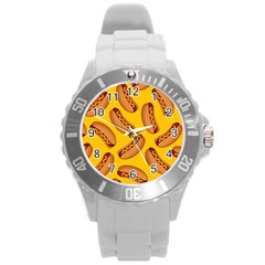 Hot Dog Seamless Pattern Round Plastic Sport Watch (l) by Celenk