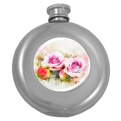 Flower Roses Art Abstract Round Hip Flask (5 Oz) by Celenk