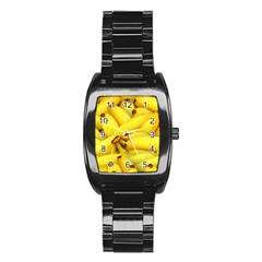 Yellow Banana Fruit Vegetarian Natural Stainless Steel Barrel Watch by Celenk