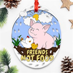 Friends Not Food - Cute Pig And Chicken Ornament (oval Filigree) by Valentinaart