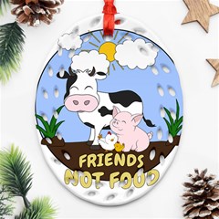 Friends Not Food - Cute Cow, Pig And Chicken Oval Filigree Ornament (two Sides) by Valentinaart