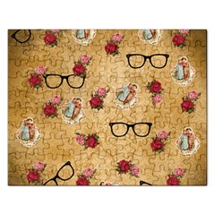 Vintage Glasses Beige Rectangular Jigsaw Puzzl by snowwhitegirl