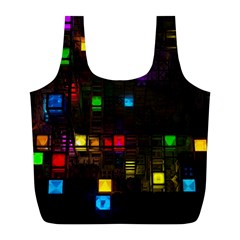 Abstract 3d Cg Digital Art Colors Cubes Square Shapes Pattern Dark Full Print Recycle Bags (l)  by Sapixe