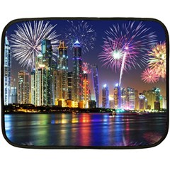Dubai City At Night Christmas Holidays Fireworks In The Sky Skyscrapers United Arab Emirates Fleece Blanket (mini) by Sapixe