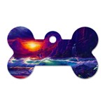 Sunset Orange Sky Dark Cloud Sea Waves Of The Sea, Rocky Mountains Art Dog Tag Bone (Two Sides) Front