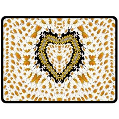 Hearts In A Field Of Fantasy Flowers In Bloom Fleece Blanket (large)  by pepitasart