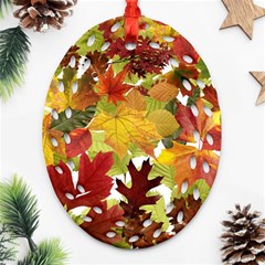 Autumn Fall Leaves Ornament (oval Filigree) by LoolyElzayat
