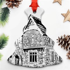 Line Art Architecture Old House Christmas Tree Ornament (two Sides) by Sapixe