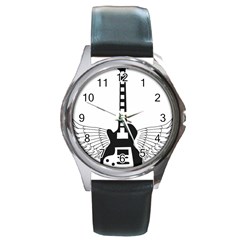 Guitar Abstract Wings Silhouette Round Metal Watch by Sapixe