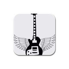 Guitar Abstract Wings Silhouette Rubber Square Coaster (4 Pack)  by Sapixe