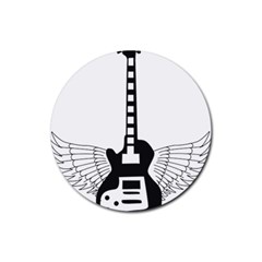 Guitar Abstract Wings Silhouette Rubber Coaster (round)  by Sapixe