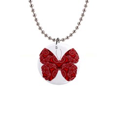 Butterfly Red Fractal Art Nature Button Necklaces by Sapixe