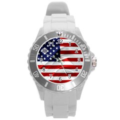 American Usa Flag Round Plastic Sport Watch (l) by FunnyCow