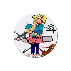 Housewife Multitasking Woman Rubber Round Coaster (4 Pack)  by Sapixe