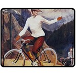 Woman On Bicycle Double Sided Fleece Blanket (Medium)  58.8 x47.4  Blanket Back
