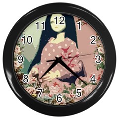 Rose Floral Doll Wall Clock (black) by snowwhitegirl