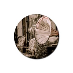 Flea Market Redord Player Rubber Coaster (round)  by vintage2030