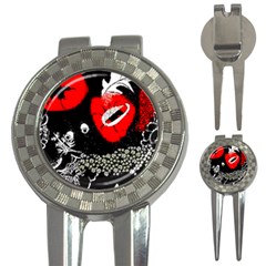 Red Poppy Flowers On Gray Background By Flipstylez Designs 3-in-1 Golf Divots by flipstylezfashionsLLC