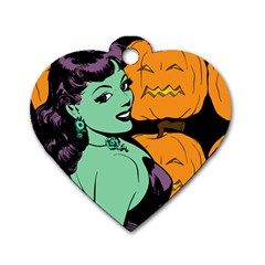 Zombie Retro Girl Black Dog Tag Heart (two Sides) by snowwhitegirl